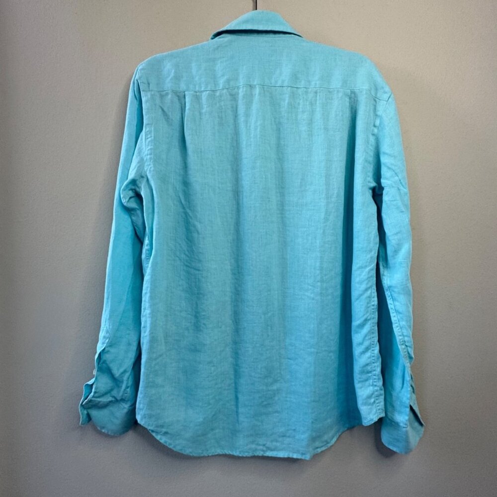 VILEBREQUIN Solid Linen Shirt Mens M Medium Blue Button Up Resort Beachwear - Picture 2 of 8